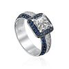 Silver Statement Ring With Blue and White Crystals, Ring Size: 7 / 17.5, image 