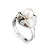 Silver Cocktail Ring With Cultured Pearl And Crystal The Serene, Ring Size: 7 / 17.5, image 