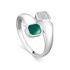 Silver Ring With White Crystals And Green Enamel, Ring Size: 8 / 18, image 