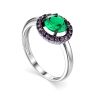 Silver Ring With Round Synthetic Emerald Centerstone And Purple Crystals, Ring Size: 8.5 / 18.5, image 