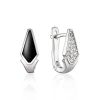 Designer Silver Earrings With Black Enamel And Crystals, image 