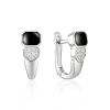 Designer Silver Earrings With Black Enamel And Crystals, image 