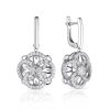 Silver Floral Earrings With White Crystals, image 