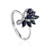 White Gold Floral Ring With Sapphires And Diamonds The Mermaid, Ring Size: 6.5 / 17, image 
