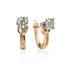 Golden Floral Earrings With White Diamonds, image 
