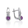 Classy Silver Earrings WithAmethyst Centerstones And Crystals, image 