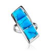 Geometric Silver Ring With Reconstructed Turquoise Centerpieces, Ring Size: 6.5 / 17, image 