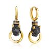 Designer Golden Panther Earrings With Crystals, image 