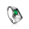 Silver Ring With Bright Synthetic Emerald Centerstone, Ring Size: 7 / 17.5, image 