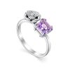 Sterling Silver Floral Ring With Bright Amethyst And White Crystals, Ring Size: 6.5 / 17, image 