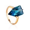 Futuristic Golden Ring With Synthetic Topaz, Ring Size: 7 / 17.5, image 