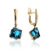 Golden Dangle Earrings With Synthetic Topaz, image 