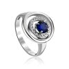 Classy Silver Ring With Synthetic Sapphire And White Crystals, Ring Size: 8.5 / 18.5, image 