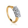 Golden Statement Ring With Three Diamonds, Ring Size: 8 / 18, image 