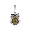 Cute Amber Owl Pendant, image 