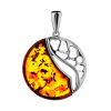 Round Silver Pendant With Cognac Amber The Sunrise, image 
