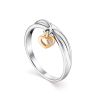 Silver Ring With Golden Diamond Heart Dangle The Diva, Ring Size: 8 / 18, image 
