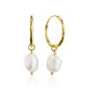 18ct Gold on Sterling Silver ​Hoop Earrings with Pearl Charm The Palazzo, image 