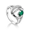 Silver Ring With Green Agate And White Crystals, Ring Size: 6.5 / 17, image 