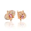 Golden Floral Earrings With Crystals And Pink Enamel, image 