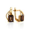 Elegant Golden Earrings With Smoky Quartz, image 