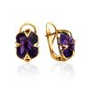 Golden Earrings With Bright Amethyst Centerpieces, image 