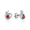 Abstract Silver Stud Earrings With Red Crystals The Aurora, image 