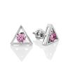 Triangle Silver Studs With Pink Crystals The Aurora							, image 