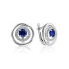 Round Silver Earrings With Blue And White Crystals, image 