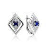 Geometric Silver Earrings With Blue And White Crystals, image 