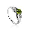 Silver Ring With Bright Chrysolite And White Crystals, Ring Size: 6 / 16.5, image 