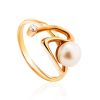 Twisted Golden Ring With Pearl And White Crystal, Ring Size: 7 / 17.5, image 