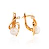 Elegant Golden Earrings With Pearl And Crystals, image 