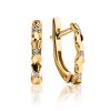 Gold Plated Earrings With White Crystals, image 