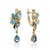 Exquisite Gold Plated Earrings With Blue Crystals, image 