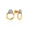 Geometric Gold Plated Stud Earrings With Crystals, image 