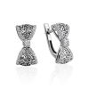 Cute Silver Bow Earrings With Crystals, image 
