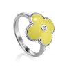 Yellow Enamel Clover Shaped Ring With Diamond The Heritage, Ring Size: 6 / 16.5, image 