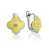 Silver Floral Earrings With Yellow Enamel And Diamonds The Heritage, image 