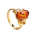 Cognac Amber Ring In Gold-Plated Silver The Prussia, Ring Size: 5.5 / 16, image 