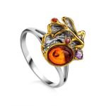 Bold Muticolor Gold-Plated Ring With Amber And Crystals The Beatrice, Ring Size: 7 / 17.5, image 