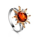 Sun Shaped Amber Ring In Gold-Plated Silver The Helios, Ring Size: 6.5 / 17, image 