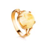 Classy Honey Amber Ring In Gold-Plated Silver The Shanghai, Ring Size: 5 / 15.5, image 