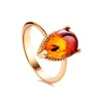 Cognac Amber Ring In Gold-Plated Silver The Twinkle, Ring Size: 5.5 / 16, image 