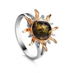 Gold-Plated Ring With Green Amber Stone The Helios, Ring Size: 13 / 22, image 