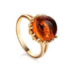 Cognac Amber Ring In Gold-Plated Silver The Brunia, Ring Size: 5 / 15.5, image 