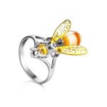 Cocktail Amber Ring In Gold-Plated Silver The Bee, Ring Size: 13 / 22, image 