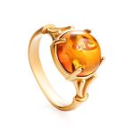 Classy Cognac Amber Ring In Gold-Plated Silver The Shanghai, Ring Size: 9.5 / 19.5, image 