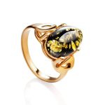 Green Amber Ring In Gold-Plated Silver The Prussia, Ring Size: 7 / 17.5, image 