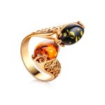 Multicolor Amber Ring In Gold-Plated Silver The Casablanca, Ring Size: 11 / 20.5, image 